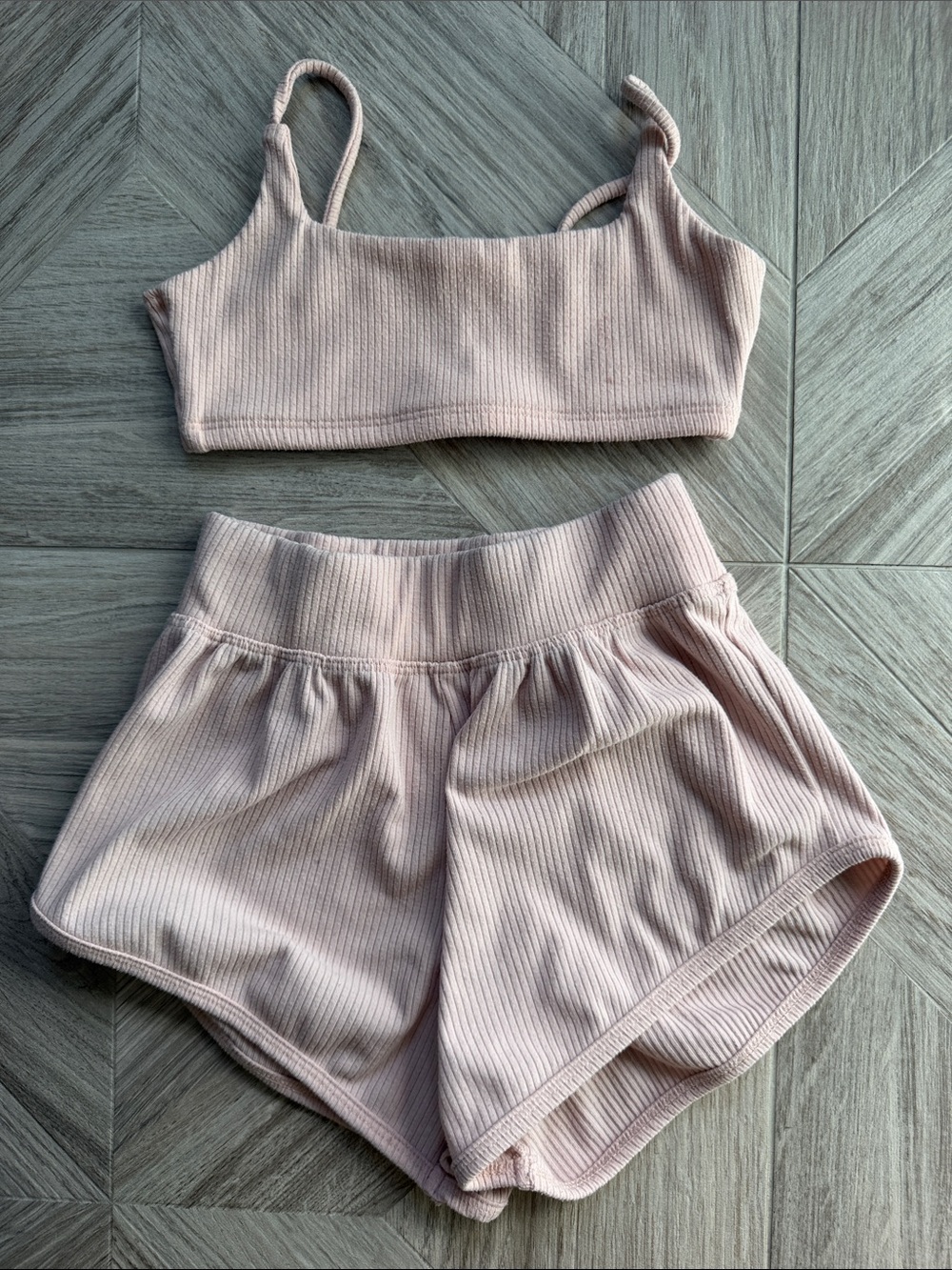 Tiger Friday Girls Ribbed Dance Bralette & Shorts Set - Blush Pink
